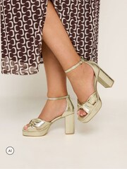 Yours Curve Gold Extra Wide Fit Knot Detail Platform Sandals - Image 1 of 5