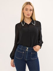 Star by Julien MacDonald Black Diamante Collar Shirt - Image 1 of 6