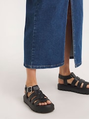 Simply Be Black Extra Wide Fit Fisherman Upper on Chunky Outsole Sandals - Image 1 of 4