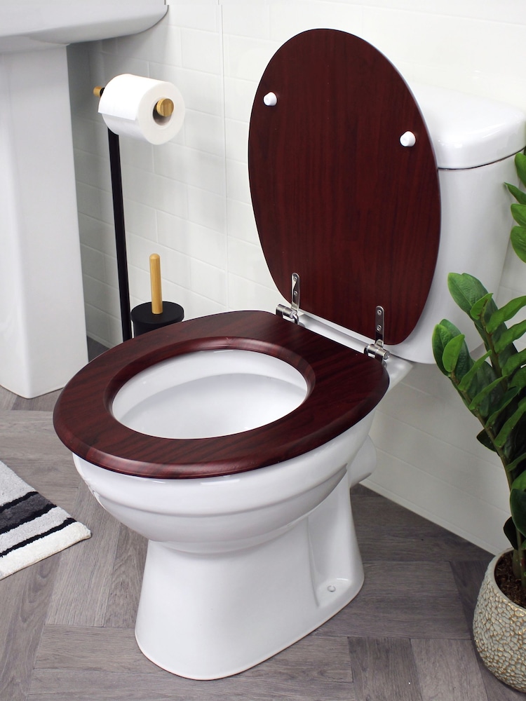 Showerdrape Brown Oxford Wooden Toilet Seat - Image 2 of 4
