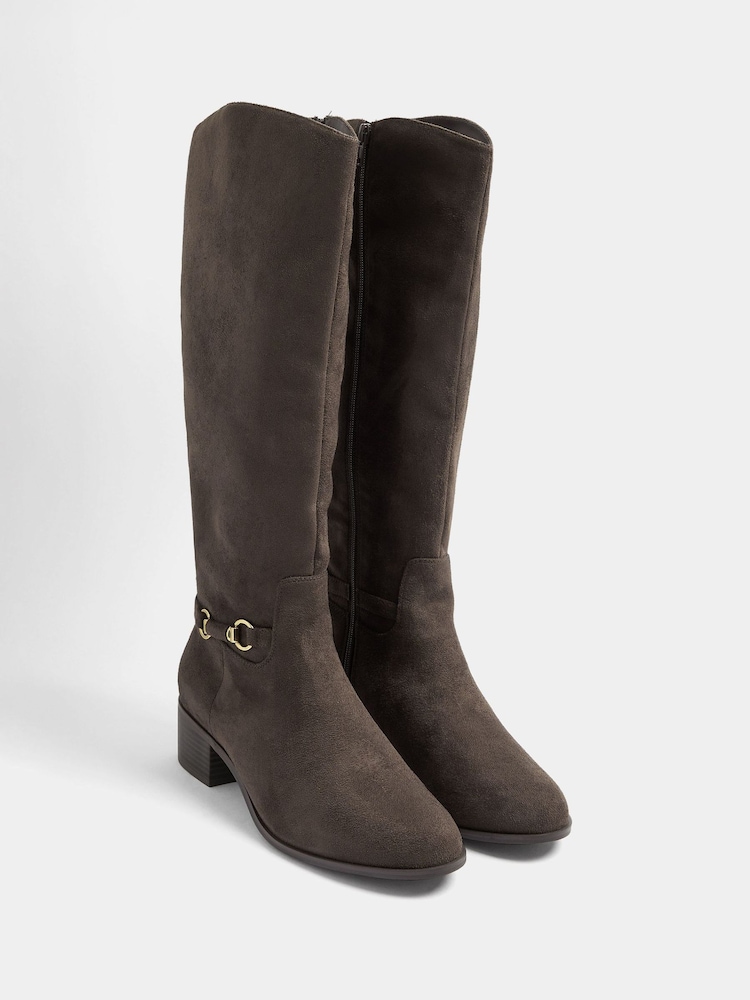 Long Tall Sally Brown Faux Leather Snaffle Knee High Riding Boots - Image 2 of 5