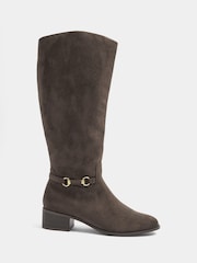 Long Tall Sally Brown Faux Leather Snaffle Knee High Riding Boots - Image 3 of 5