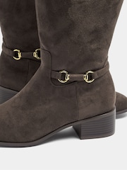 Long Tall Sally Brown Faux Leather Snaffle Knee High Riding Boots - Image 5 of 5