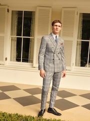 Light Grey Slim Fit Check Suit Trousers - Image 2 of 7