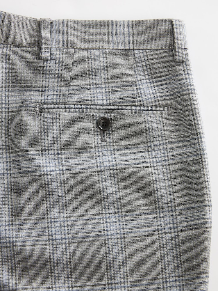 Light Grey Slim Fit Check Suit Trousers - Image 7 of 7
