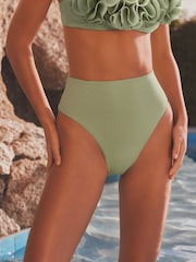 Sage Green High Waist High Leg Bikini Bottoms - Image 1 of 4