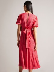 Ted Baker Pink Mayyia Puff Sleeve Ruffle Midi Dress - Image 1 of 6