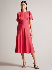 Ted Baker Pink Mayyia Puff Sleeve Ruffle Midi Dress - Image 2 of 6