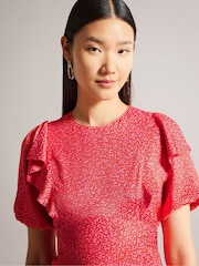 Ted Baker Pink Mayyia Puff Sleeve Ruffle Midi Dress - Image 4 of 6
