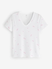 Gap White Flamingo Favourite Print V-Neck Short Sleeve T-Shirt - Image 1 of 4