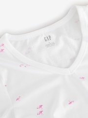 Gap White Flamingo Favourite Print V-Neck Short Sleeve T-Shirt - Image 4 of 4