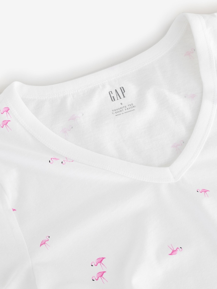 Gap White Flamingo Favourite Print V-Neck Short Sleeve T-Shirt - Image 4 of 4