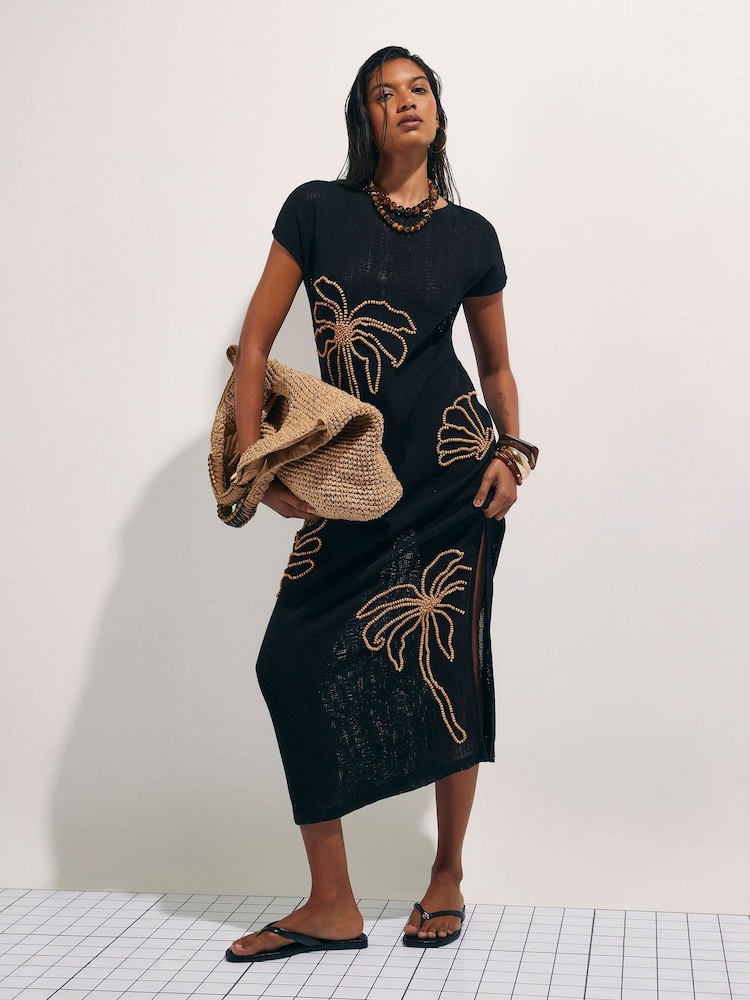 River Island Black Beaded Knit Maxi Dress - Image 1 of 4 River Island Black Beaded Knit Maxi Dress - Image 1 of 4