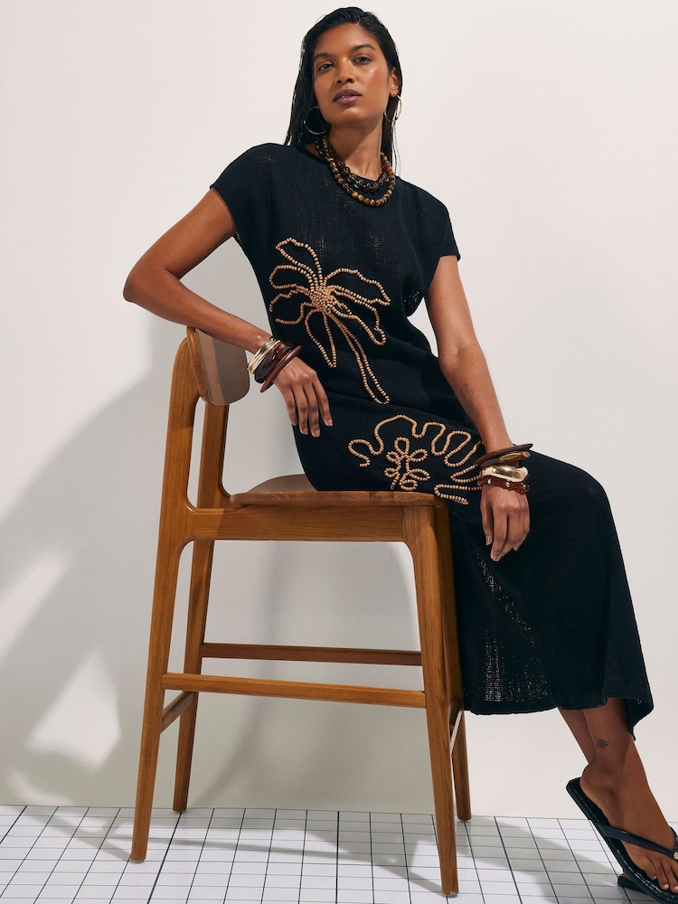River Island Black Beaded Knit Maxi Dress - Image 4 of 4 River Island Black Beaded Knit Maxi Dress - Image 4 of 4