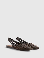 River Island Brown Flower Crochet Flat Slingback Shoes - Image 2 of 6