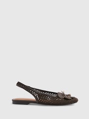 River Island Brown Flower Crochet Flat Slingback Shoes - Image 3 of 6