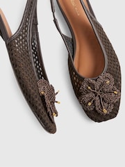 River Island Brown Flower Crochet Flat Slingback Shoes - Image 6 of 6