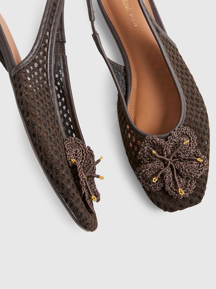 River Island Brown Flower Crochet Flat Slingback Shoes - Image 6 of 6