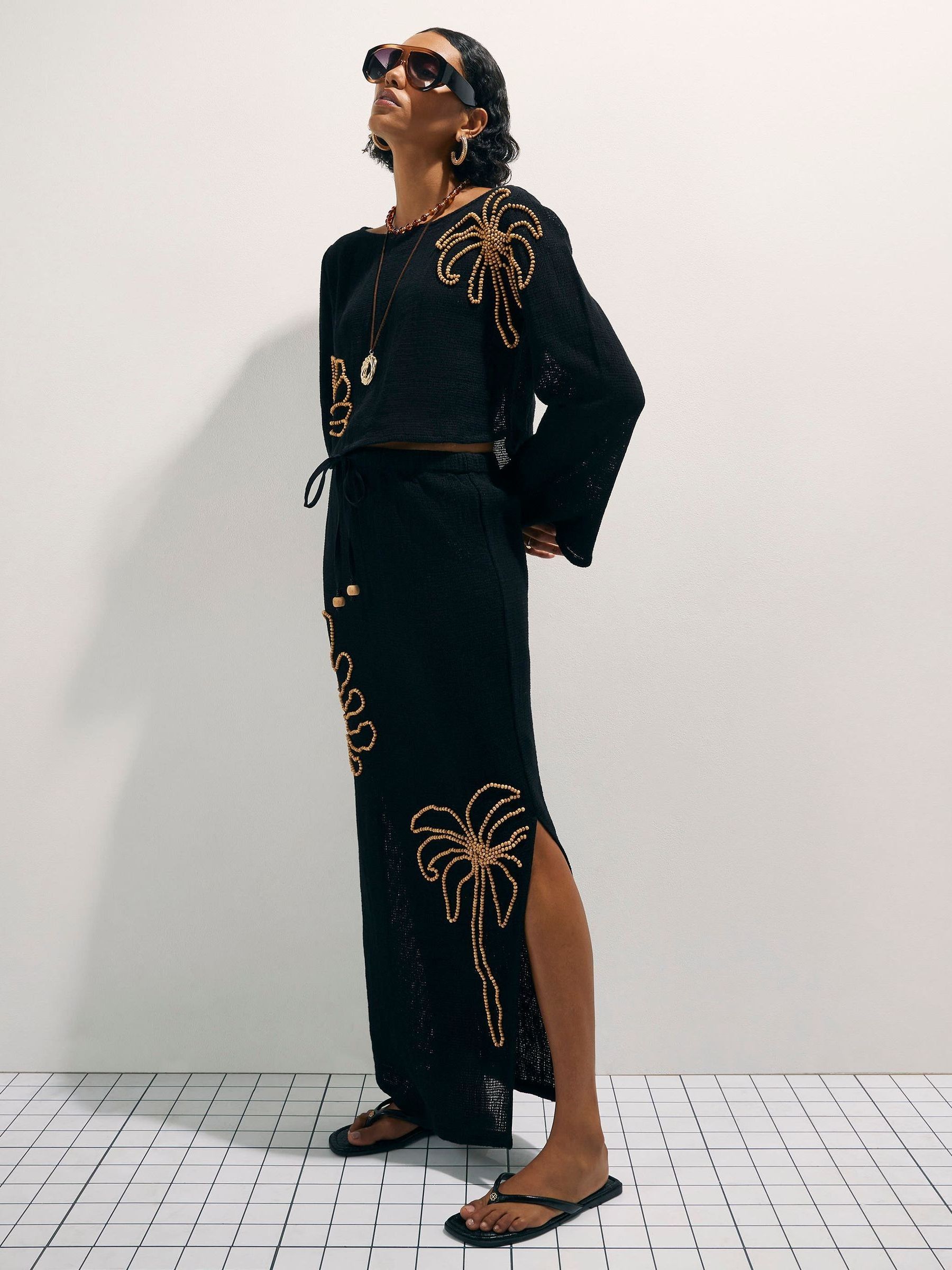 Buy River Island Black Beaded Knit Maxi Skirt from the Next UK