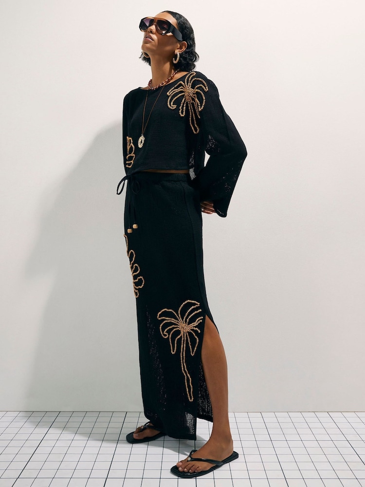 River Island Black Beaded Knit Maxi Skirt - Image 1 of 4 River Island Black Beaded Knit Maxi Skirt - Image 1 of 4