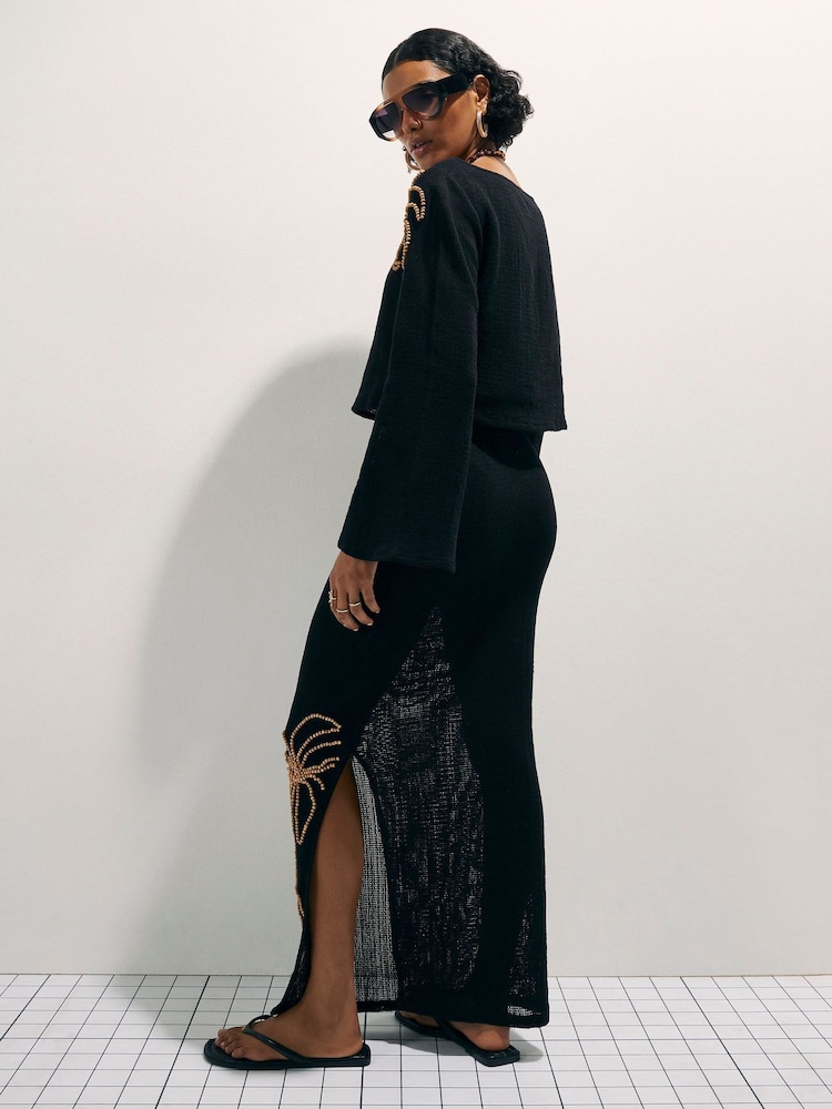 River Island Black Beaded Knit Maxi Skirt - Image 2 of 4 River Island Black Beaded Knit Maxi Skirt - Image 2 of 4