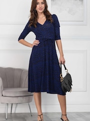 Jolie Moi Blue Glynice V-Neck Fit & Flare Dress - Image 1 of 5