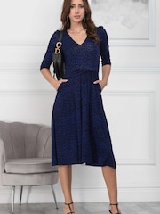 Jolie Moi Blue Glynice V-Neck Fit & Flare Dress - Image 3 of 5
