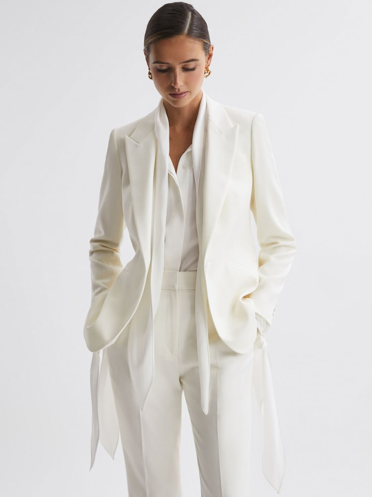 Reiss Off White Mila Tailored Fit Single Breasted Wool Suit Blazer - Image 1 of 6
