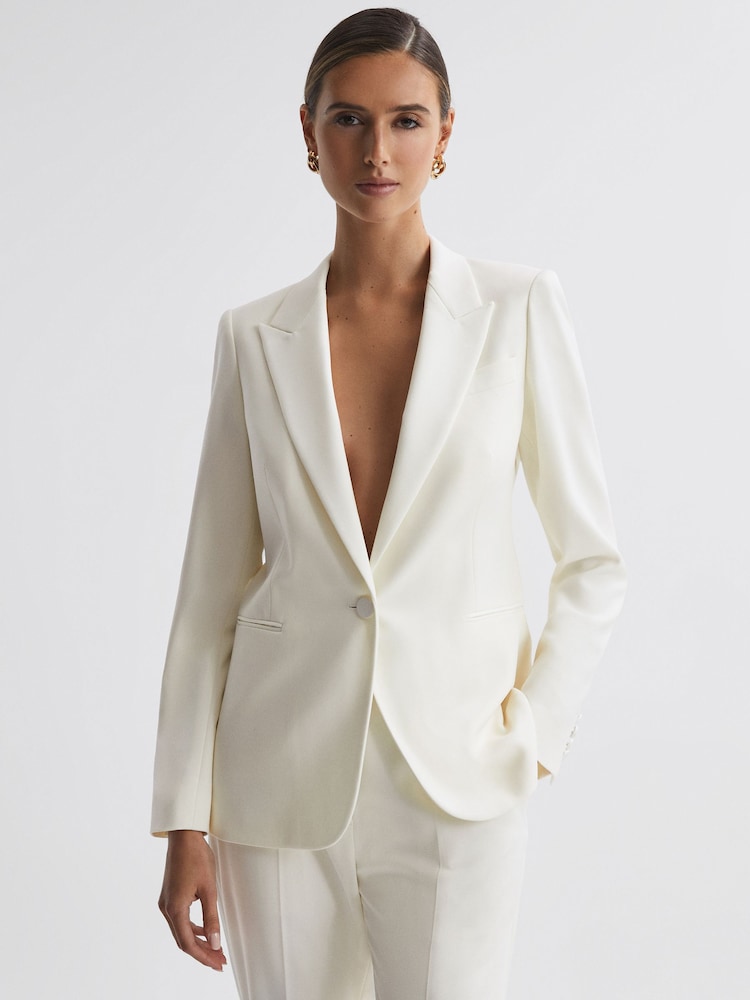 Reiss Off White Mila Tailored Fit Single Breasted Wool Suit Blazer - Image 6 of 6