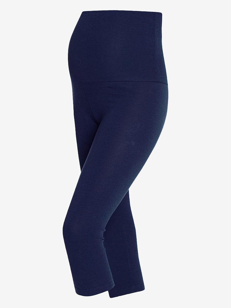 JoJo Maman Bébé Navy Cotton Rich Cropped Maternity Leggings - Image 1 of 1