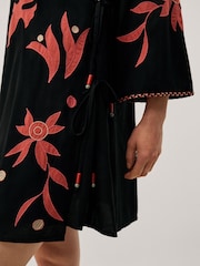 Monsoon Black Zora Embroidered Mini Wrap Dress - Image 3 of 4