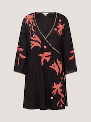 Monsoon Black Zora Embroidered Mini Wrap Dress - Image 4 of 4