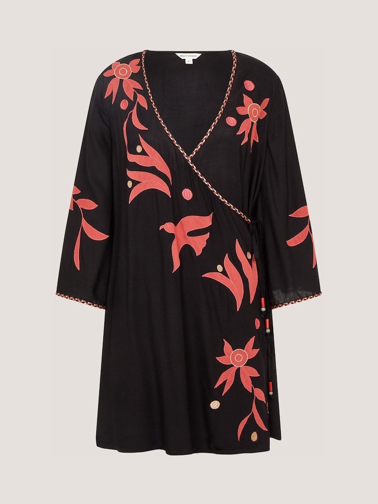 Monsoon Black Zora Embroidered Mini Wrap Dress - Image 4 of 4 Monsoon Black Zora Embroidered Mini Wrap Dress - Image 4 of 4