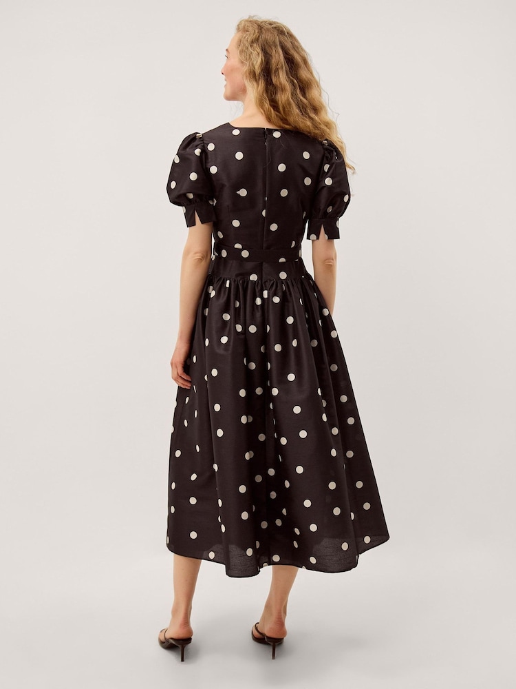 Monsoon Black Amara Polka Dot Belted Midi Dress - Image 2 of 3
