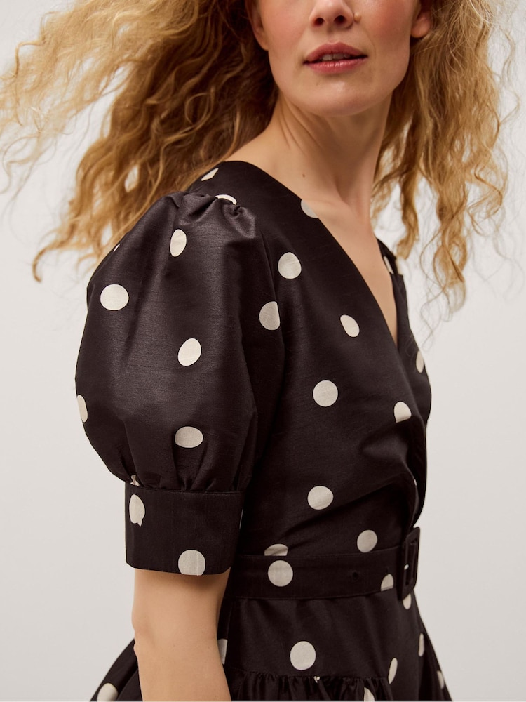 Monsoon Black Amara Polka Dot Belted Midi Dress - Image 3 of 3