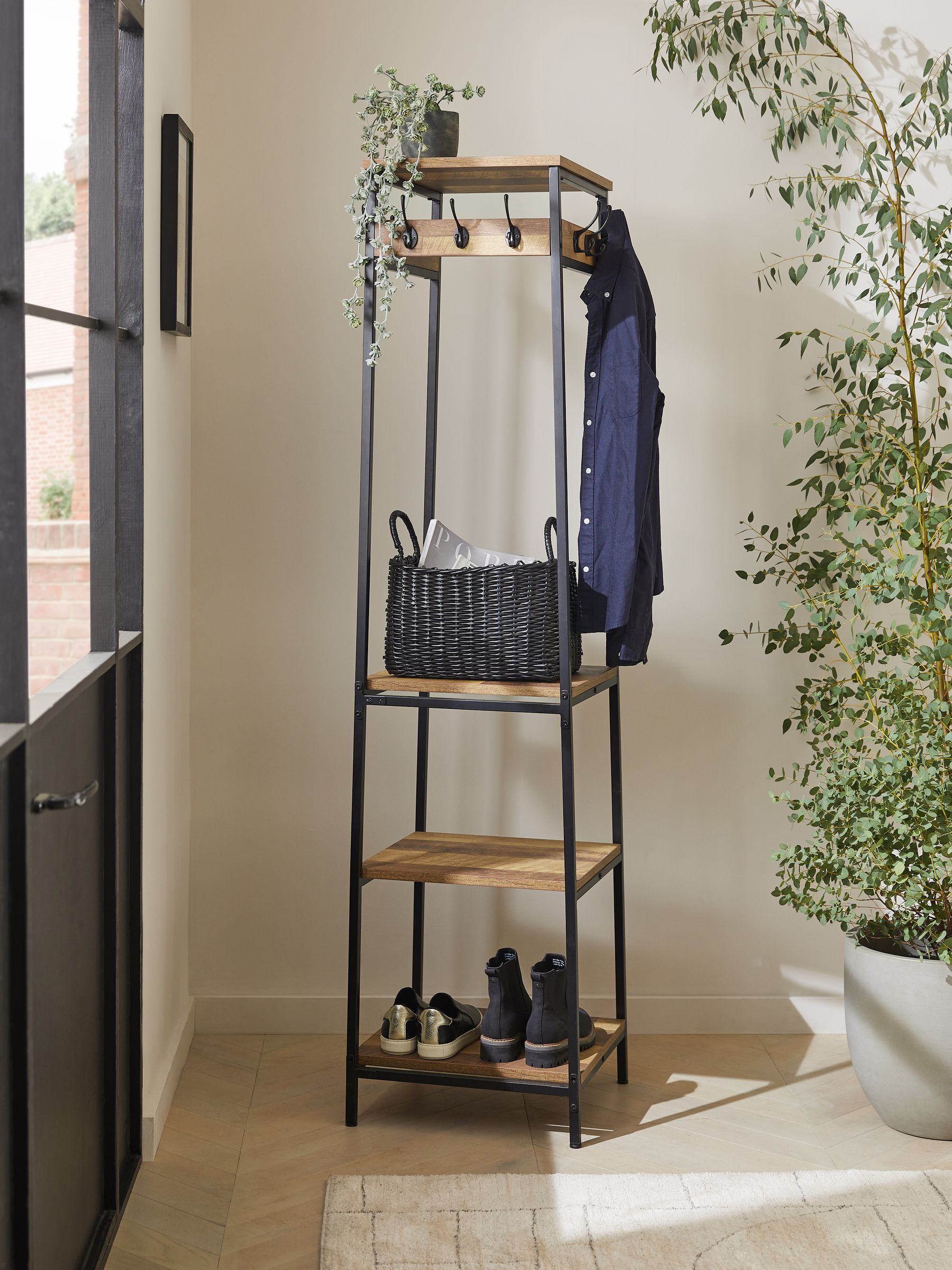 Black Bronx Hallway Storage Coat Stand