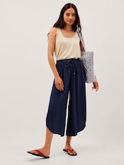 Monsoon Blue Teri Drawstring Culotte Trousers - Image 1 of 3