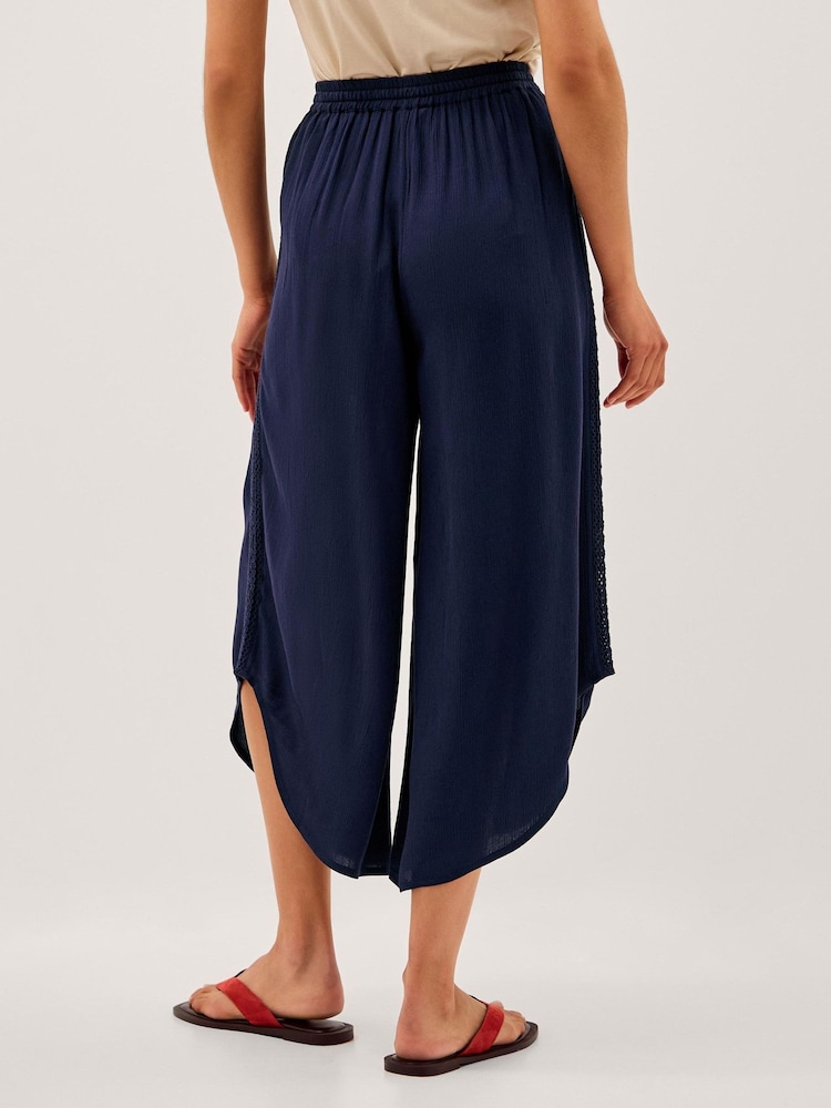 Monsoon Blue Teri Drawstring Culotte Trousers - Image 2 of 3