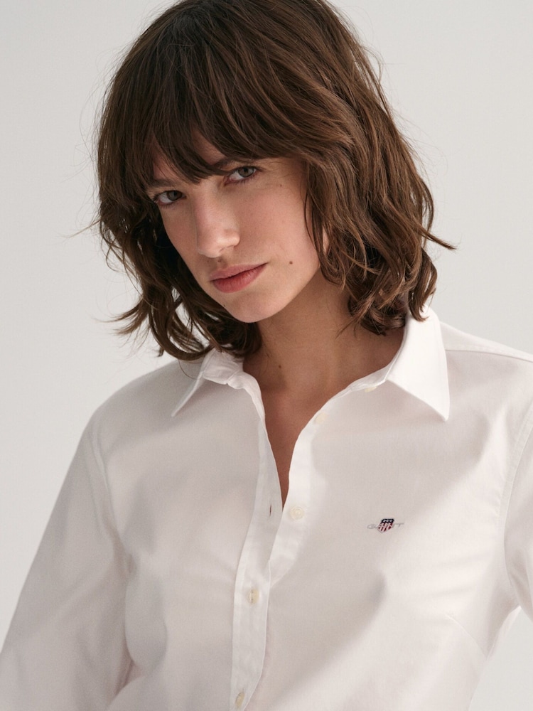 GANT White Fitted Stretch Oxford Shirt - Image 1 of 4