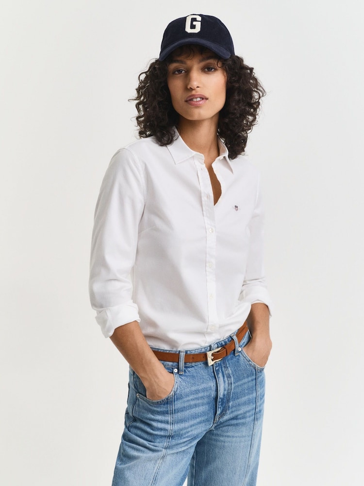 GANT White Fitted Stretch Oxford Shirt - Image 1 of 5 GANT White Fitted Stretch Oxford Shirt - Image 1 of 5