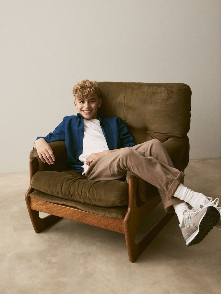 Navy Linen Blend Long Sleeve Shirt (3-16yrs) - Image 2 of 6 Navy Linen Blend Long Sleeve Shirt (3-16yrs) - Image 2 of 6