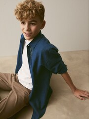 Navy Linen Blend Long Sleeve Shirt (3-16yrs) - Image 3 of 6