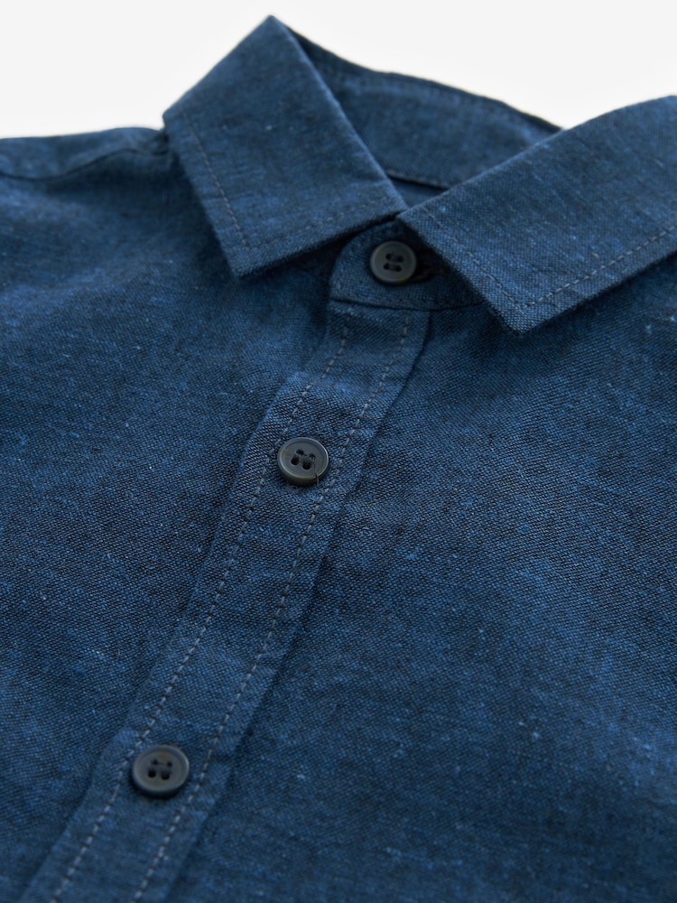 Navy Linen Blend Long Sleeve Shirt (3-16yrs) - Image 6 of 6 Navy Linen Blend Long Sleeve Shirt (3-16yrs) - Image 6 of 6