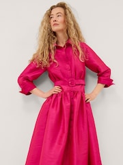 Monsoon Pink Poppy Belted Midi Shirt Dress - Image 1 of 4