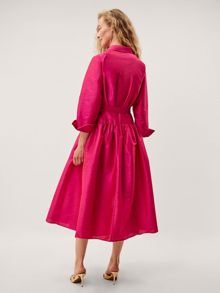 Monsoon Pink Poppy Belted Midi Shirt Dress - Image 2 of 4 Monsoon Pink Poppy Belted Midi Shirt Dress - Image 2 of 4