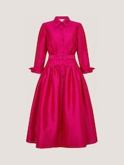 Monsoon Pink Poppy Belted Midi Shirt Dress - Image 4 of 4