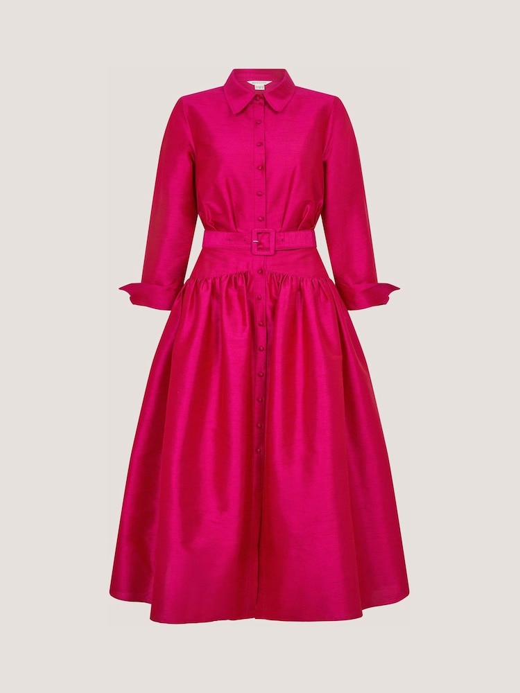 Monsoon Pink Poppy Belted Midi Shirt Dress - Image 4 of 4 Monsoon Pink Poppy Belted Midi Shirt Dress - Image 4 of 4