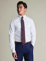Charles Tyrwhitt White Stripe Non-iron Stretch Pinpoint Oxford Button Down Slim Fit Shirt - Image 2 of 12