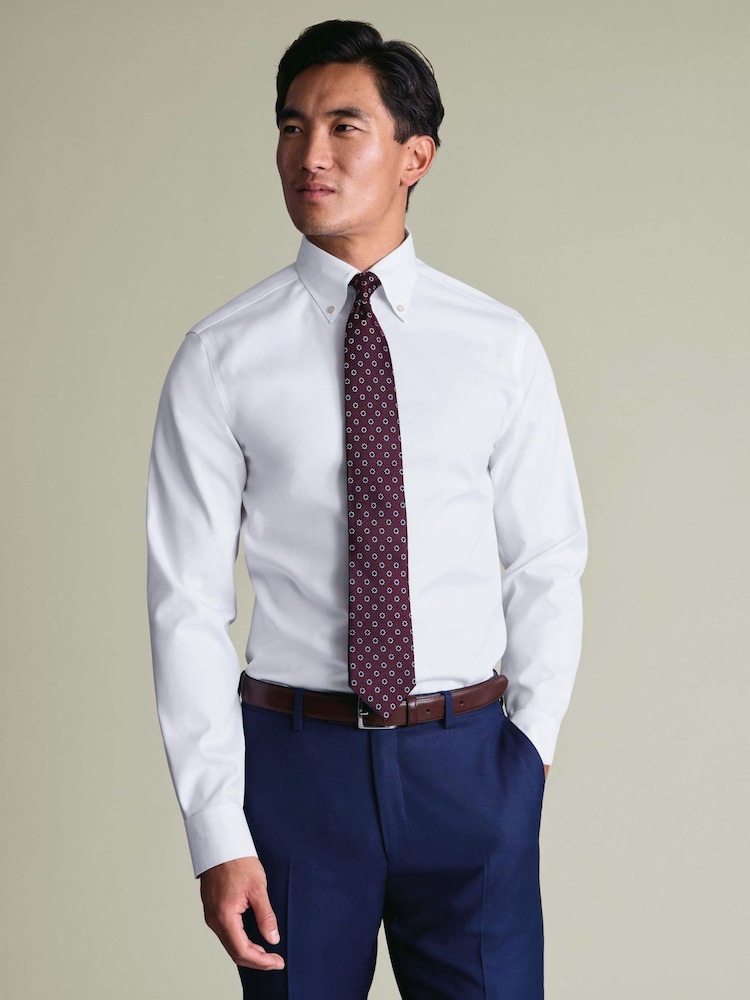 Charles Tyrwhitt White Stripe Non-iron Stretch Pinpoint Oxford Button Down Slim Fit Shirt - Image 2 of 12