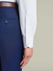 Charles Tyrwhitt White Stripe Non-iron Stretch Pinpoint Oxford Button Down Slim Fit Shirt - Image 4 of 12